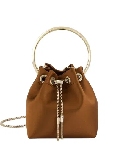 Jimmy Choo Bon Bon Metal-handle Bucket Bag In Brown