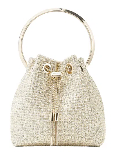Jimmy Choo 'bon Bon' Metallic Handbag With Chain-link Shoulder Strap And Round Top Handle In Mesh Woman