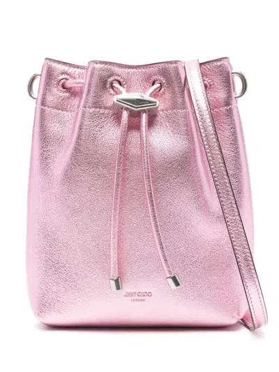 Jimmy Choo Bon Bon Metallic Leather Mini Bucket Bag In Pink