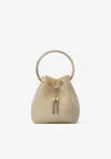 Jimmy Choo Bon Bon Metallic Mesh Top Handle Bag In Champagne