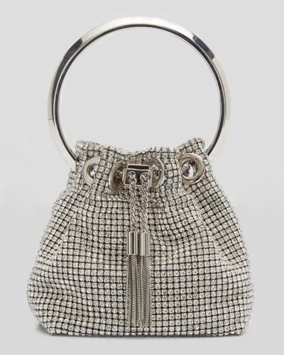 Jimmy Choo Bon Bon Micro Crystal Bucket Bag In Silver