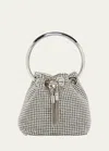 Jimmy Choo Bon Bon Micro Crystal-embellished Satin Bucket Bag In Silver