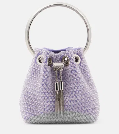 Jimmy Choo Bon Bon Micro Embellished Satin Bucket Bag In Purple