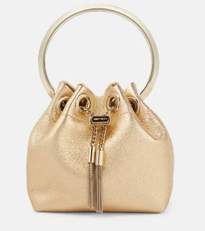 Jimmy Choo Bon Bon Micro Leather Bucket Bag In Gold