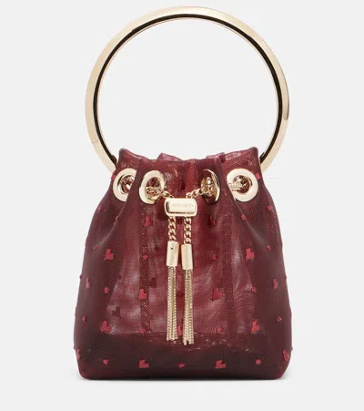 Jimmy Choo Bon Bon Micro Mesh Bucket Bag In Burgundy