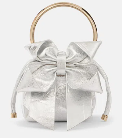 Jimmy Choo Bon Bon Micro Metallic Leather Bucket Bag In Silber