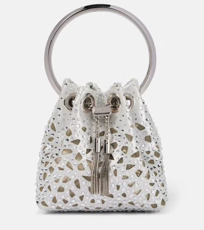 Jimmy Choo Bon Bon Micro Satin Bucket Bag In Silver