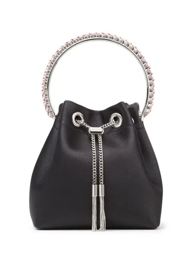 Jimmy Choo 'bon Bon' Mini Black Handbag With Metal Crystal Bracelet Handle In Satin Fabbric Woman In Multicolor