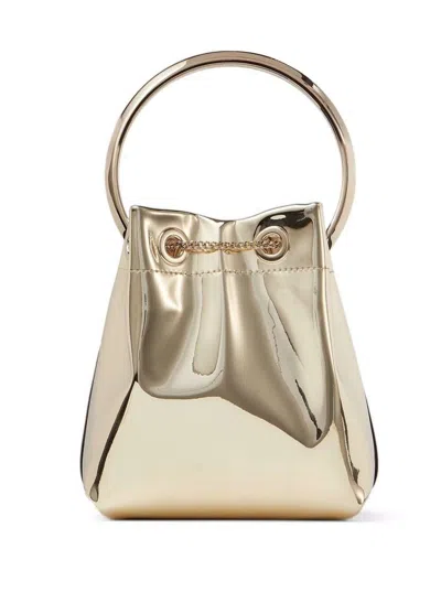Jimmy Choo Bon Bon Mini Gold-tone Handbag With Metal Bracelet Handle In Mirror Fabbric Woman In Neutral