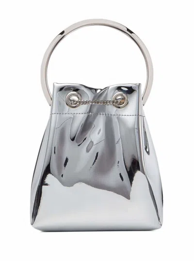 Jimmy Choo Bon Bon Mini Silver-tone Handbag With Metal Bracelet Handle In Mirror Fabbric Woman In Gray