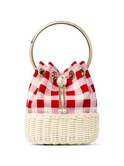 Jimmy Choo Womens Ruby Red Mix/natural Bon Bon Gingham Cotton Top-handle Bag In Multi