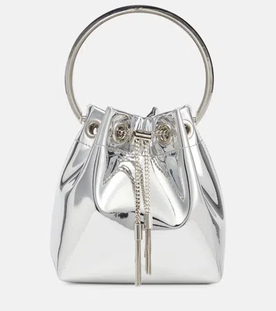 Jimmy Choo Bon Bon Mirrored Faux Leather Bucket Bag In Silver