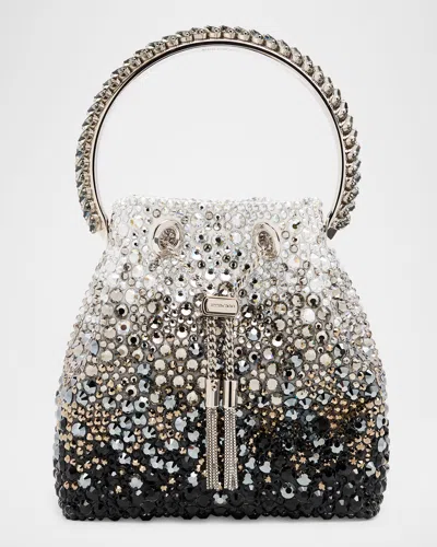 Jimmy Choo Bon Bon Ombre Crystal Top-handle Bucket Bag In Black