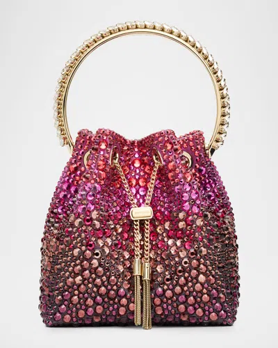 Jimmy Choo Bon Bon Crystal Degrade Top Handle Bucket Bag In Multi