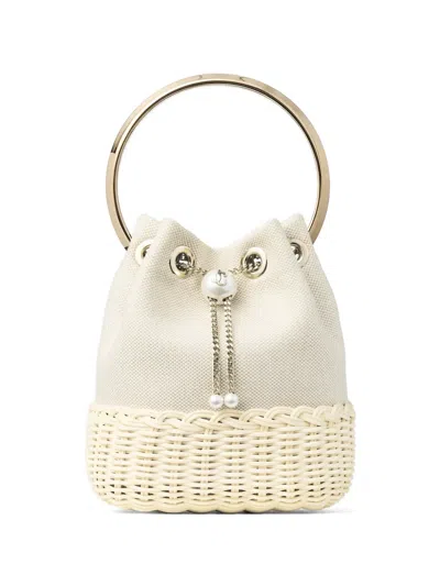 Jimmy Choo Bon Bon Pearl Detail Bucket Bag In Neutral