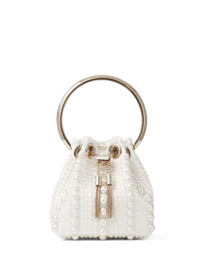 Jimmy Choo Bon Bon Pearl-embellished Mini Bag In White