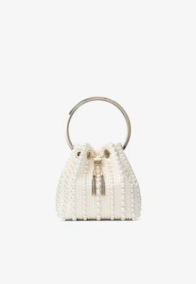 Jimmy Choo Bon Bon Pearl-embellished Top Handle Bag In White