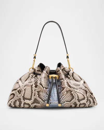 Jimmy Choo Bon Bon Python-print Leather Bucket Bag In Blue