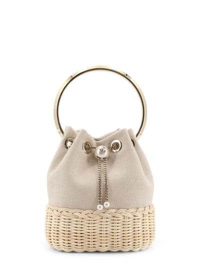 Jimmy Choo Bon Bon Raffia And Canvas Bucket Bag In Neutral