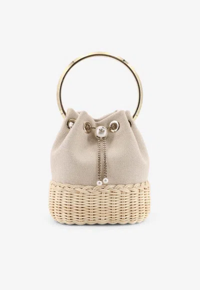 Jimmy Choo Bon Bon Raffia And Canvas Handbag In Brown