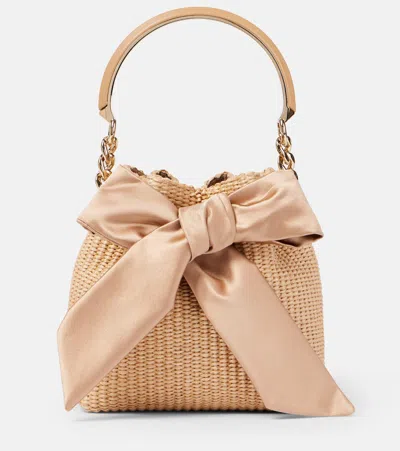 Jimmy Choo Bon Bon Raffia Bucket Bag In Beige