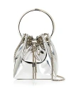 Jimmy Choo Bon Bon Ring Handle Metallic Bucket Bag In Silver Metallic