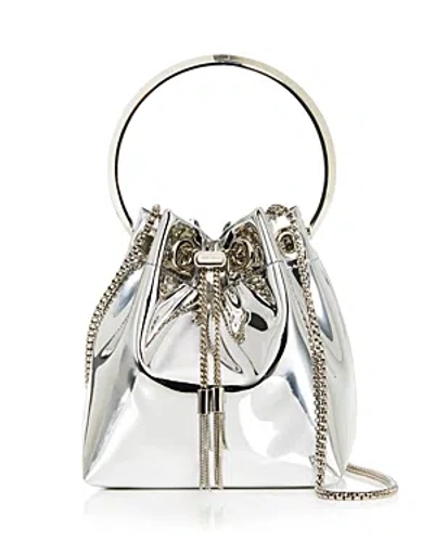 Jimmy Choo Bon Bon Ring Handle Bucket Bag In Silver Metallic