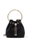 Jimmy Choo Bon Bon Circular-handle Satin Bucket Bag In Black