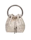 Jimmy Choo Bon Bon Satin Bag With Micro Net And Applied Stones In Ivory/crystal