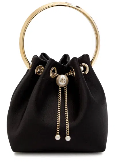 Jimmy Choo Bon Bon Satin Bucket Bag In Black
