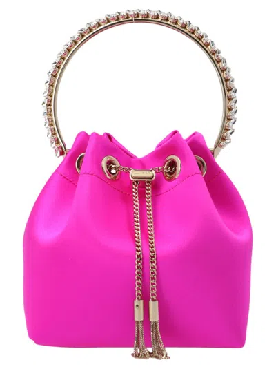 Jimmy Choo Satin Crystal Bon Bon Bucket Bag In Pink