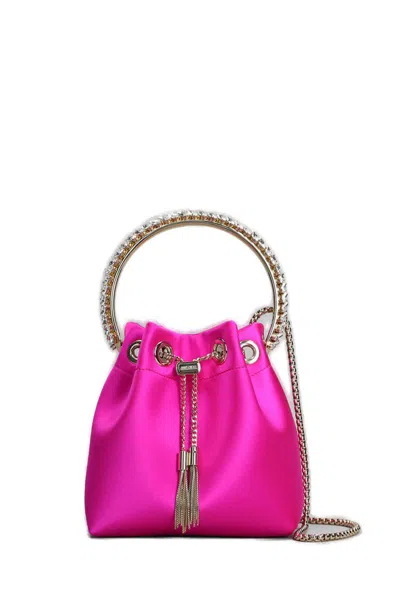 Jimmy Choo Bon Bon Satin Bucket Bag In Pink