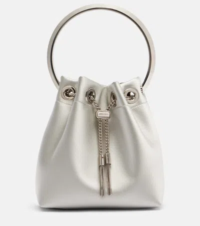 Jimmy Choo Bon Bon Satin Bucket Bag In Silver