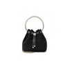 Jimmy Choo Bonbon Handbag With Drawstring Closure And Circular Metal Handle In Black