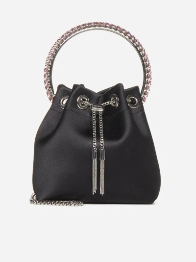 Jimmy Choo Bon Bon Satin Bucket Bag In Black