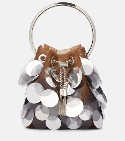 Jimmy Choo Bon Bon Sequined Mesh Bucket Bag In Brown