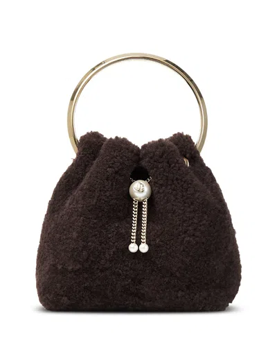 Jimmy Choo Bon Bon Shearling Bucket Bag In Brown