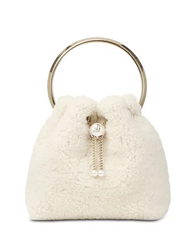 Jimmy Choo Bon Bon Shearling Bucket Bag In Gold