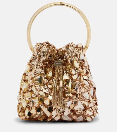 Jimmy Choo Bon Bon Small Embellished Bucket Bag In Gold