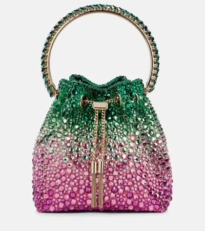 Jimmy Choo Bon Bon Small Embellished Bucket Bag In Green