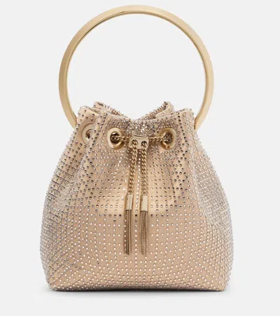 Jimmy Choo Bon Bon Small Embellished Satin Bucket Bag In Gold