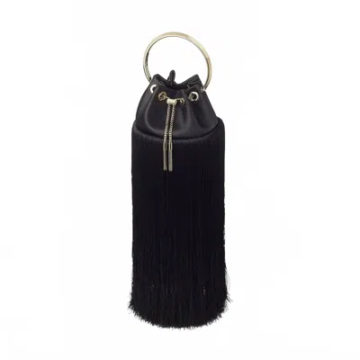 Jimmy Choo Bon Bon Small Fringed Satin Bucket Bag In Black