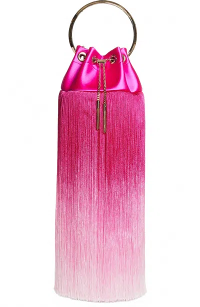 Jimmy Choo Bon Bon Small Fringed Satin Bucket Bag In Fuchsia In Pink