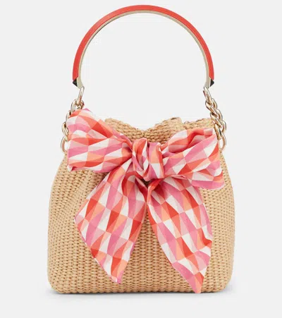 Jimmy Choo Bon Bon Bucket Bag In Natural/paprika/candy Pink Mix