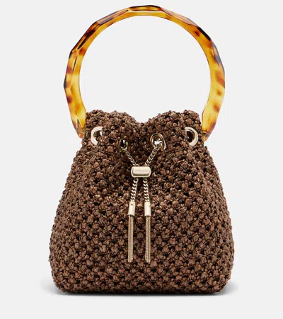 Jimmy Choo Bon Bon Small Raffia-effect Bucket Bag In Brown