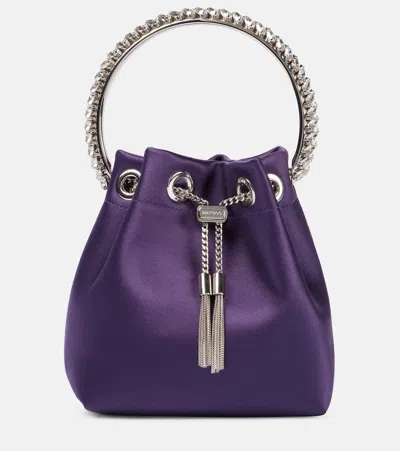 Jimmy Choo Bon Bon Small Satin Bucket Bag In Acai