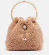 Jimmy Choo Bon Bon Small Shearling Bucket Bag In Brown