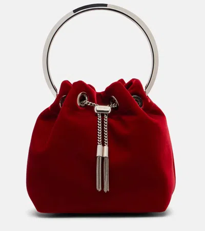 Jimmy Choo Bon Bon Small Velvet Bucket Bag In Red