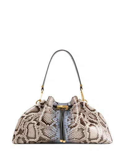 Jimmy Choo Bon Bon Snakeskin Drawstring Shoulder Bag In Blue