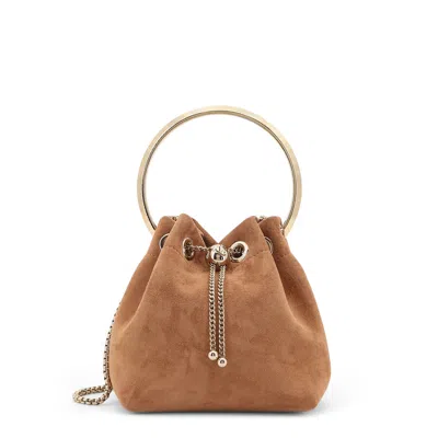 Jimmy Choo Bon Bon Suede Bag In Gold